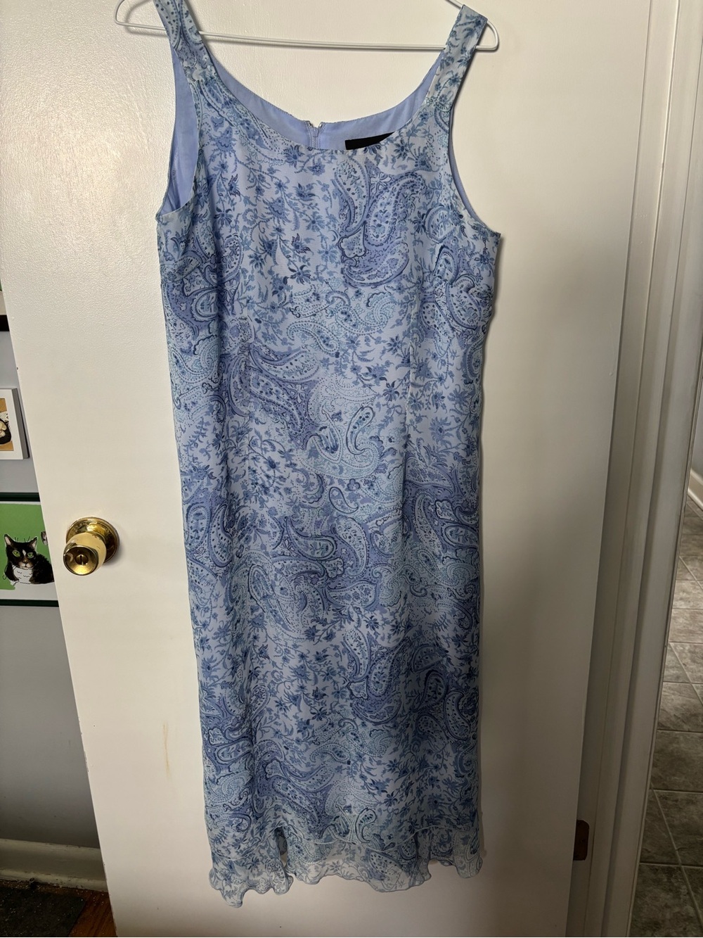 Coastal New England EuroSummer Feminine Chic Blue Paisley Maxi Dress 10P